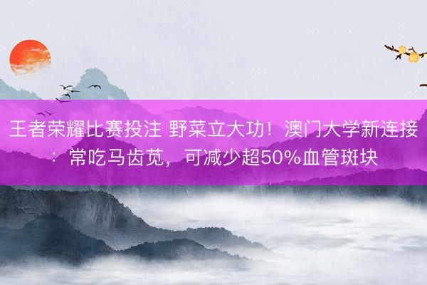 王者荣耀比赛投注 野菜立大功！澳门大学新连接：常吃马齿苋，可减少超50%血管斑块